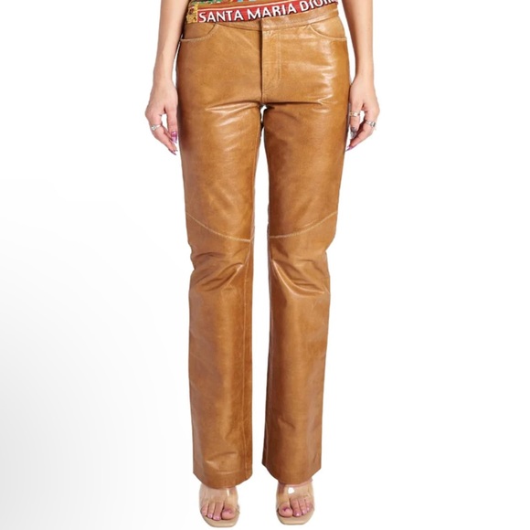 Gap Vintage Genuine Leather Bootcut High Waisted Pants Camel Tan Y2K Size 8 - Picture 1 of 14